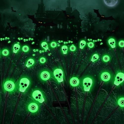 FENSAN Solar Lights Outdoor, Halloween Decorations Outdoor, Scary Eyeball Lights, 4PACKS 32LED, IP65 Waterproof, Halloween Decor for Garden/ Yard/ Patio/ Lawn/ Pathway(Green)