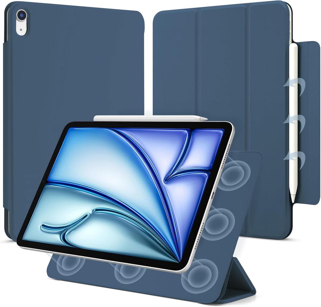 for iPad Air 13 inch M4/M3/M2 Case (2026/2025/2024,Model A3268/A3269/A3271), Auto Sleep/Wake and Magnetic Closure, Trifold Stand Case, PU Leather Cover, Support Apple Pencil Pro, Dark Blue