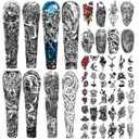 46 Sheets Lion Wolf Full Arm Temporary Tattoo for Women or Men Rose Flower Snake Half Arm Temporary Tattoos for Girls Boys Long Lasting Bird Angel Fake Tattoo for Kids (46 Sheets (Tiny & X-Large), Black)