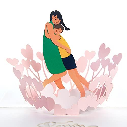 CUTE POPUP - Mother's Day Pop Up Card for Mom, Handcrafted Greeting Card, Funny Pop Up, Unique Note Card and Sparkling Envelope, Premium Paper - Thinking of You Card for Women, Best Wishes 6''x6' Pack of 4