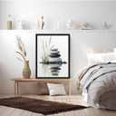 Beautiful Tranquil Zen Stacked Stones with Water Reflection Canvas Wall Art - Cozy Modern Minimalist Spa Decor for Bathroom Bedroom Office - HD Waterproof Stretched Framed Ready to Hang 16x24 Inches