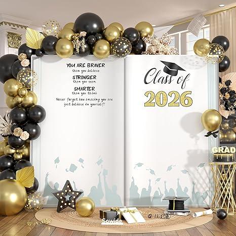 Graduation Backdrop Arch 2026 Black and Gold, Graduation Decorations Photo Booth Frame for High School and College Party Decorations, Congrats Grad Theme Decor for Class of 2026 Photoshoot