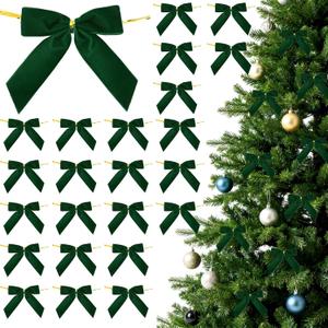 24 PCS 3.5 inches Forest Green Small Velvet Ribbon Bow Pre-Tied Twist Bows Ribbon for Crafts Gift Wrapping Bakery Candy Bags Hair Wedding Christmas Tree Wreath