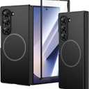 VEGO for Galaxy Z Fold 6 Case, for Samsung Z Fold 6 Case with Front Tempered Glass Screen Protector, Compatible with MagSafe, Support Wireless Charging Slim Magnetic Protective Thin Cover - Black