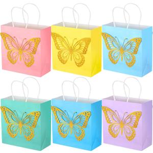 MotiMind 24 Pcs Butterfly Party Favors Bags with Gold Glitter 3D Butterfly Decor and Handles Goodie Gift Paper Treat Candy Bags for Birthday Bridal Shower Baby Shower Party Supplies