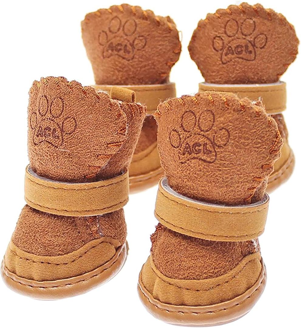 Puppy Snow Booties for Small Dogs, Chihuahua Booties for Winter, Tiny Cat Booties, Cat Shoes for Cold Weather Brown Label 2 (Label 2: Recommend Weight: 3.3-5.5 lbs (1.5-2.5kg))