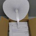 Yulejo 100 Packs Wedding Folding Paper Fans Bulk White Heart Shaped Foldable Personalized Fan with Plastic Handles for Outdoor Wedding Ceremony Women Guest Convention Pocket Favor