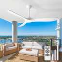 60 Inch Ceiling Fans with Lights and Remote, Wood Outdoor Ceiling Fan with 6 Speed Noiseless DC Motor, Indoor Modern 3 Blade Propeller Ceiling Fan for Bedroom Living Room Gazebo Patio (White)