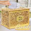 OurWarm Gold Wedding Card Box - Glittery Wooden Card Boxes with Lock, Gift Card Box Money Holder for Reception, Anniversary, Shower, Rustic Wedding Decorations, Birthday, Graduation