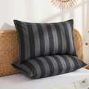 Merryword Queen Size Pillowcases, 100% Cotton Pillow Cases, Black and Gray Striped Pillowcases, Luxury Linen Like Pillowcase, Soft Breathable Wide Stripe Pillow Covers, Set of 2