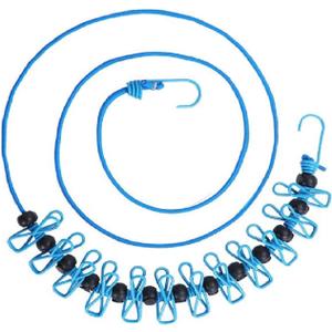 1 Pack Portable Clothesline with 12 Clothespins, Windproof Travel Clothesline Stretchy Retractable Elastic Laundry Clothes Line for Backyard, Vacation Hotel, Balcony Clothes Drying Line