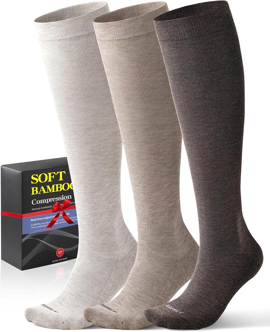 Easy On/Off Moderate Compression Socks Bamboo Viscose - 15-20 mmHg Knee High Support Socks, Soft Sole & Seamless Toe