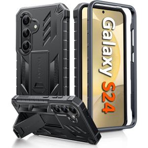 FNTCASE for Samsung Galaxy S24 Case: Military Grade Protective Cases with Kickstand | Rugged Drop Proof Shockproof Protection | Dual Layer Matte Textured TPU Phone Cover - 6.2 inches (Black)