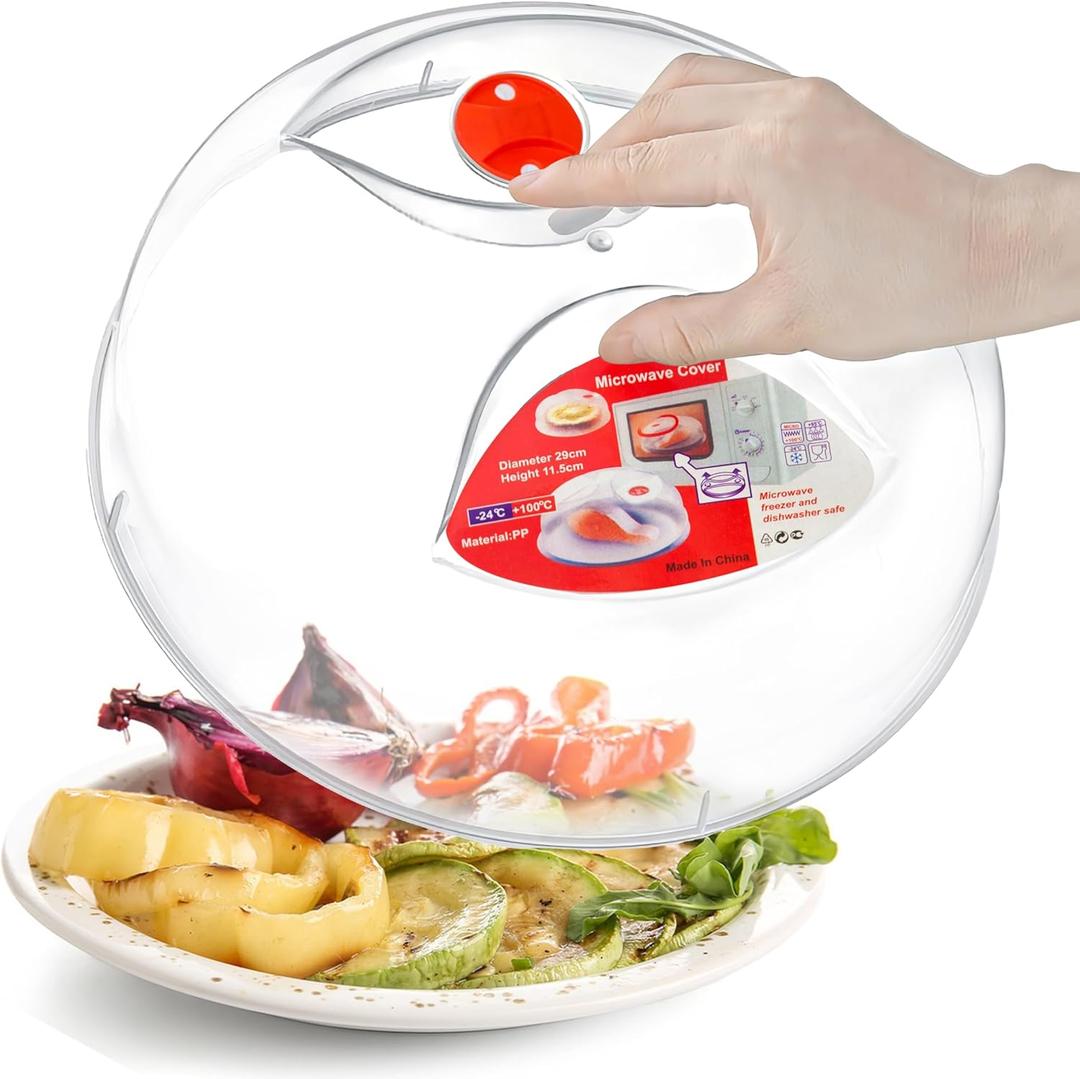 Large Microwave Cover for Food Easy Grip Microwave Splatter Cover Guard Lid with Steam Vent and BPA Free & 11.5 Inch, Dishwasher Safe (Red)