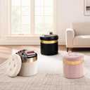 xuperbonus Small Ottoman with Storage,Folding Round Ottoman with Gold Trim,Velvet Storage Stool,Foot Stool with Soft Padded,Foot Rest for Living Room13x13x12.4(Beige,1pcs)