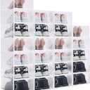 24 Pack Large Shoe Storage Box Fit Size 10 Plastic Closet Clear Shoe Organizer with Lids, Detachable Stackable Connectable Horizontally Vertically Foldable Sneaker Storage Bin for Entryway