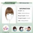 NAYOO Bangs Hair Clip - Medium Brown Fake Bangs 100% Real Human Hair Extensions French Bangs for Women Fringe with Temples Hairpieces Curved Bangs for Daily Wear