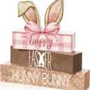 Cinnvoice 4 Pcs Easter Bunny Wooden Decor Coquette Pink Easter Table Decor Tiered Tray Bunny Decorations Indoor Table Sign for Farmhouse Centerpiece Vintage Rustic Spring Gift