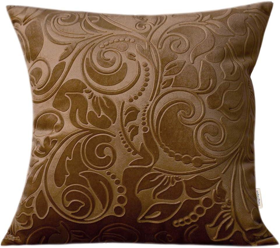 TangDepot Heavy Velvet Embossing Throw Pillow Cover, Classis Floral Anaglyph Velvet Fabric, Decorative Pillow Cover, Indoor/Outdoor Pillows Shell, Cushion Cover - (18" x 18", C11 Almond)