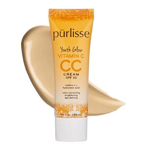 prlisse Youth Glow Vitamin C CC Cream with SPF 50 - Color Corrector Enriched with Sea Buckthorn, Vitamin C & Hyaluronic Acid - Boosts Radiance & Youthfulness - Paraben-Free - Light Medium (1.4 oz)