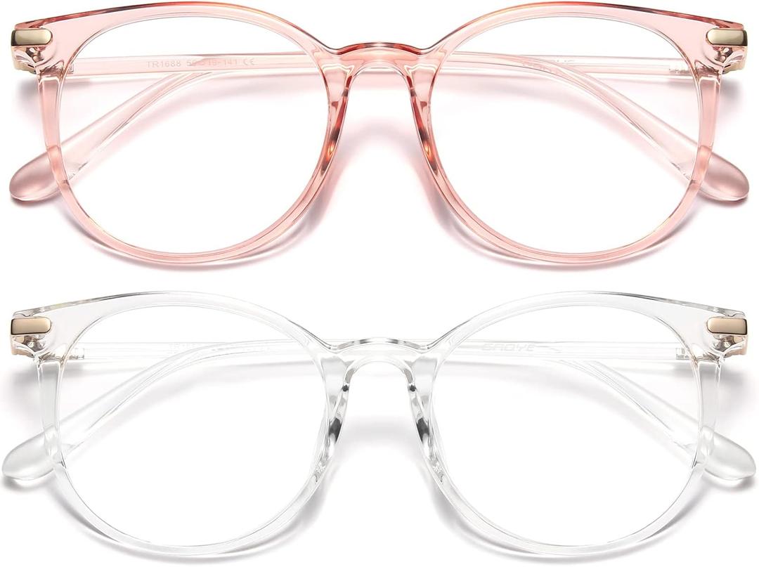Gaoye 2 Pack Blue Light Blocking Glasses, Retro Round Eyewear Frame Anti Eyestrain Computer Glasses for Women Men - GY1688 (Pink+Transparent)