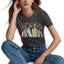 PQZ Women's Book Lover T-Shirt - White, Loose Fit, Short Sleeve, Crew Neck - S, M, L, XL, XXL (Grey1)