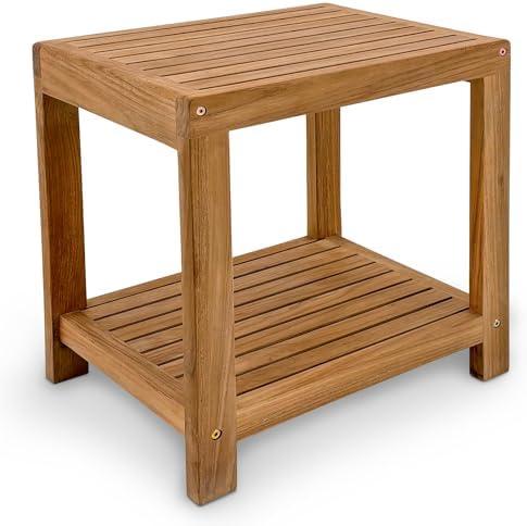 StrongTek Premium Teak Shower Bench, Durable Spa Stool with Storage, Comfortable Seating for Showering, Elegant Bathroom Furniture, Ideal for Seniors, Perfect for Shower, Bath, or Garden Use