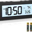 ORIA Battery Operated Digital Clock, Digital Alarm Clocks for Bedrooms with Auto Dimmer, Large LCD Display, Indoor Temp & Date, Small Desk Clock for Kids, Teens, Seniors, Batteries Included