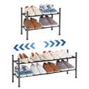 STORAGE MANIAC Expandable Shoe Rack, 8 Pairs Stackable Small Shoe Rack, Metal Adjustable Shoes Organizer for Closet, Entryway, Hallway, Garage, Front Door, Shoes Shelves, Black 2 Tier