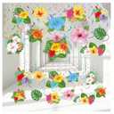 Outus 30 Pieces Hawaiian Luau Birthday Party Hanging Swirl Decorations, Flower Tropical Palm Flamingo Sign Foil Ceiling Decor for Floral Tropical Party Summer Beach Pool Tiki Supplies(Flower)