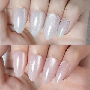 Cat Eye Press on Nails Almond Short, Cat Eye Stick on Nails Press on, Pearl White Nude Pink Glitter Short Almond Press Stick on Nail, Fake Nails Press ons with Kits, Reusable Acrylic Fake Nail Kit