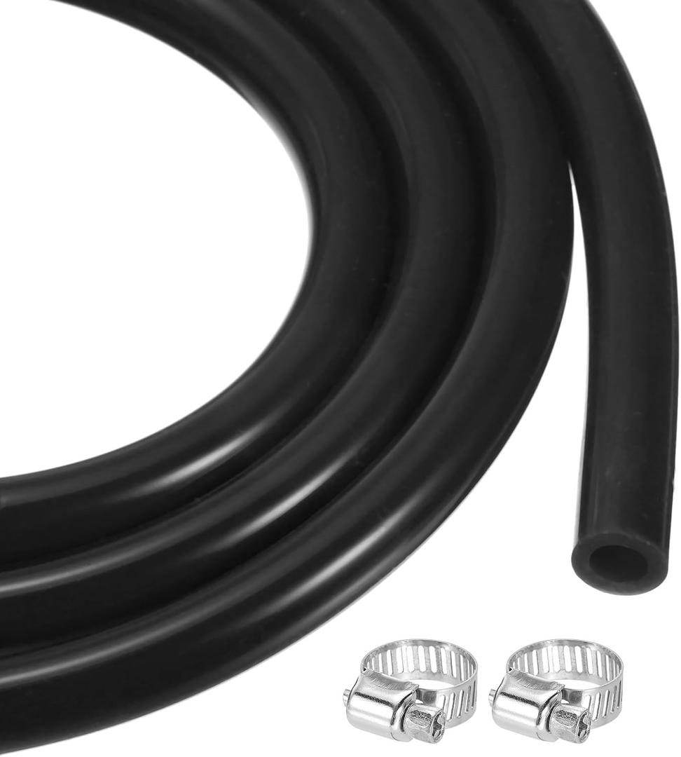 MECCANIXITY 6.6ft Silicone Rubber Tubing 3/16" ID 5/16" OD Plastic Tube Flexible Air Hose for Brewing, Wine Making, Pump Siphon, 4.8mm x 8mm, with 2pcs Clamps, Black
