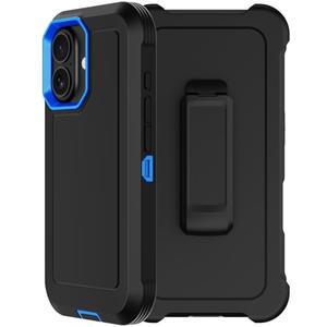 RubCase for iPhone 16 Plus Case 6.7” with Belt Clip Holster, 2X Screen Protector, Heavy Duty Military Grade Full Body Shockproof Drop Proof Rugged Protective Cover for iPhone 16 Plus (Black/Navy)