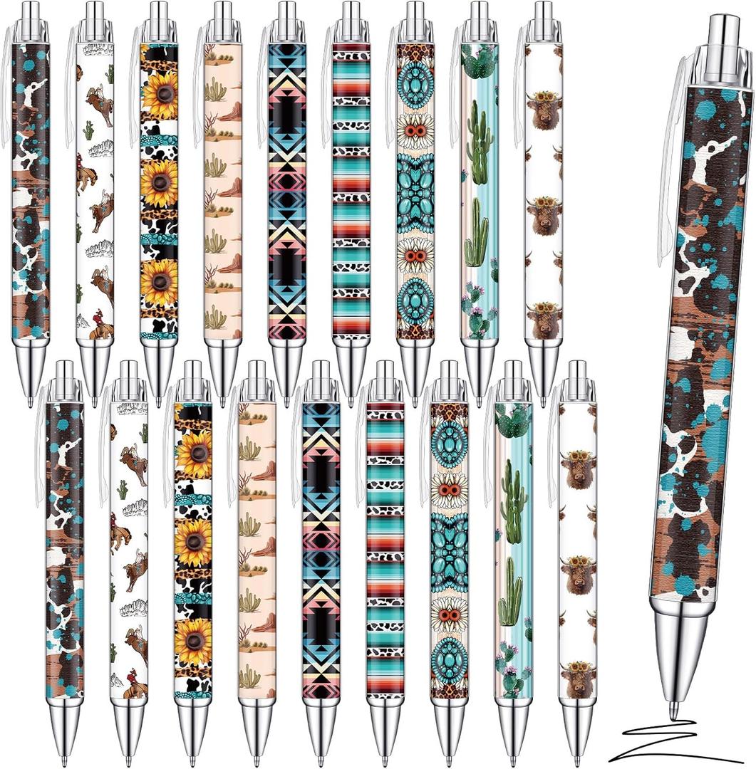 Colarr 36 Pcs Western Theme Pens Bulk Print Western Cowboy Party Favors Black Retractable Gel Ballpoint Pens Office Supplies for Birthday Graduation Gifts (Fresh Style)
