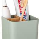 Bamboo Toothbrush Holder for Bathrooms, 3 Slots Kids Toothbrush and Toothpaste Holder Bathroom Countertop Organizer for Electric Toothbrushes, Floss, Razors - Green
