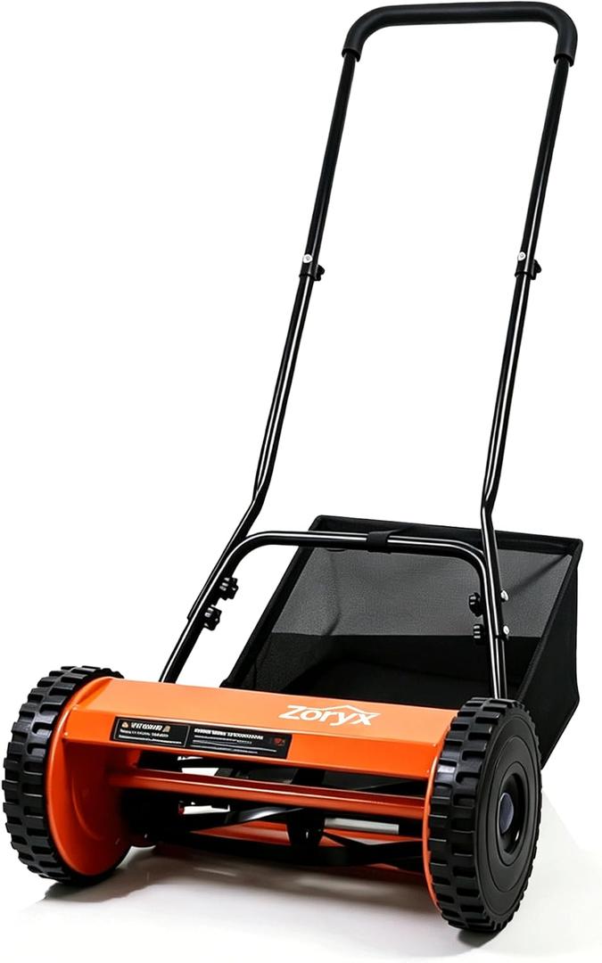 Zoryx 14-Inch 5-Blade Push Reel Lawn Mower, Manual Reel Walk Behind Mower with 5-Position Height Adjustment, Alloy Steel Blades, Quiet, Lightweight, Motorless for Small Yard