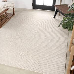 JONATHAN Y Hallie High-Low Curve Ivory/Cream Indoor/Outdoor Area Rug, 8x10, Minimalist, Pet Friendly, Non-Shedding, Stain Resistant, Hose-Washable for Backyard, Patio, Porch (SCN100B-8) (7'9" x 10' (Rectangular))