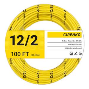 12/2 NM-B Cable 100 FT UL Listed Residential Indoor Electrical Wire with Ground, Solid Bare Copper, 600V (Yellow Jacket)