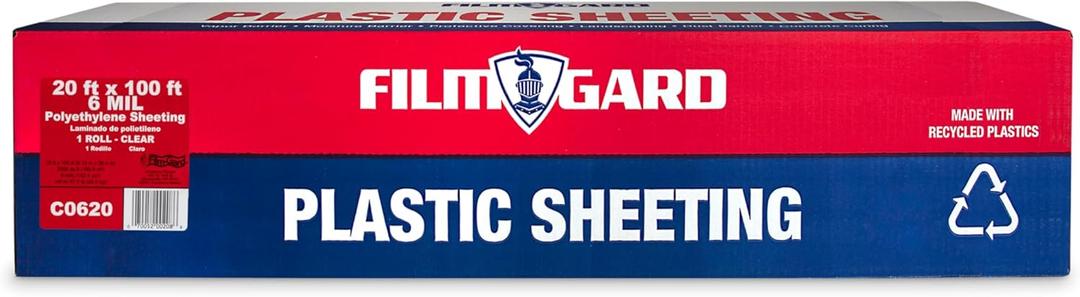 Film-Gard 626073 Construction Plastic Sheeting 20' Width X 100' Length X 6 mil thick, Clear, 1 Count