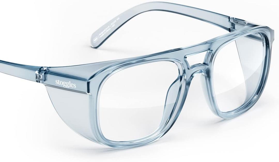 Stoggles Aviator Z87.1 Certified Safety Glasses, Blue-Light, UV Blocking Lens, Top & Side Shield, Anti-Fog, Stylish Eyewear (Denim)