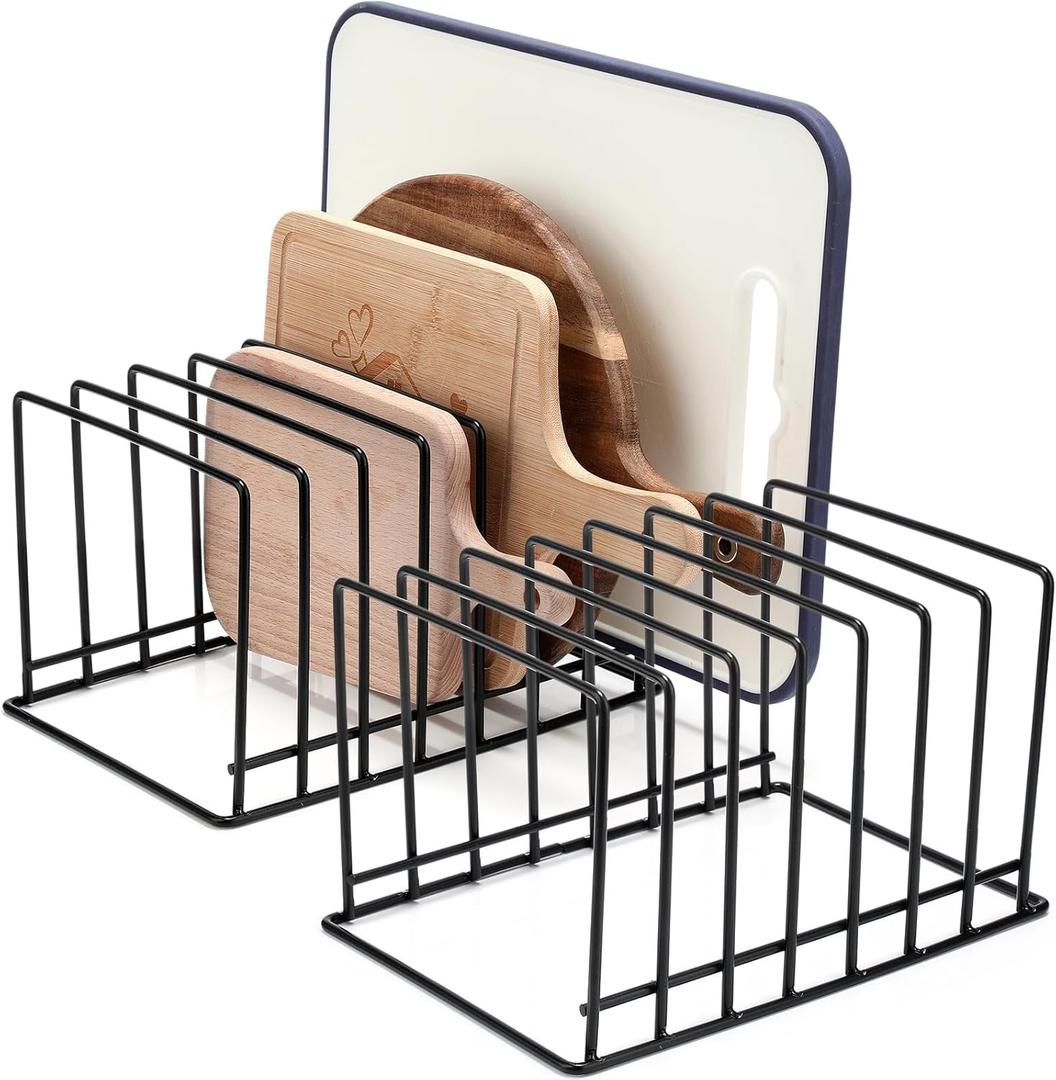 Chunful 2 Pack 7-Slot Cutting Board Rack Organizer Cookie Baking Sheet Rack Pan Organizer Pot Lid Holder Metal Tray Dividers for Kitchen Cabinet Storage Bakeware