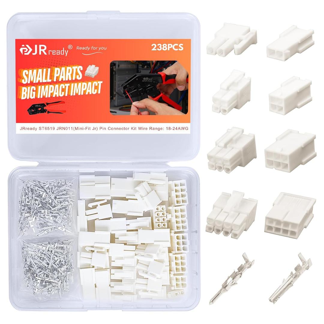 JRready Mini-Fit Jr Pin Connector Kit Wire Automotive Electrical Male Female Connector 18-24AWG Terminals Pin and Sockets Molex 4.2mm Pitch 238Pcs ST6519