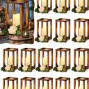 Huquary 32 Pcs/16 Set Wooden Wedding Lantern Centerpiece Include Farmhouse Candle Holders and Flameless LED Candles for Rustic Wedding Table Decoration