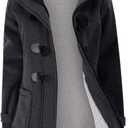 JiangWu Womens Fashion Horn Button Fleece Thicken Coat with Hood Winter Warm Jacket (X-Large, Dark-gray)