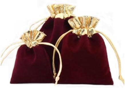 Snadulor 20 Pcs Soft Velvet Drawstring Pouches Bags for Jewelry,Wedding,Gift,Candy Bags,Party Favors,4x5 inch(Wine Red)