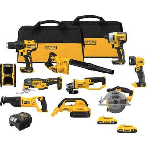 DEWALT 20V MAX Power Tool Combo Kit, 10 Tool Cordless Power Tool Set, 2 Batteries, Charger and 2 Bags Included, Dewalt Brushless Combo Kit (DCK1021D2)