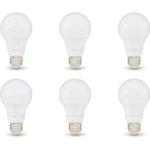 Amazon Basics A19 LED Light Bulbs, 60 Watt Equivalent, Energy Efficient 9W, E26 Standard Base, Daylight White 5000K, Dimmable, 10,000 Hour Lifetime , 6-Pack