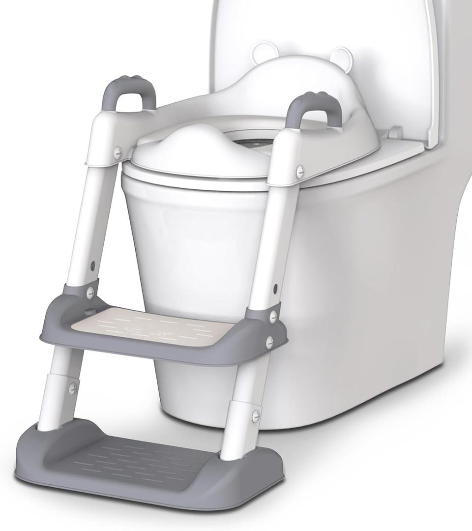 HBTower Potty Training Seat with Step Stool Ladder & Safety Handles,Grey