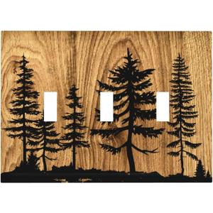 Farmhouse Brown Pine Tree Wood Grain Triple Toggle Light Switch Plates Outlet Covers Rustic Country Decorative 3 Gang Wall Plate Switchplate for Bathroom Home Decor Accessories