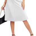 Women's Elastic High Waist A-Line Midi Skirt Stretchy Flared Office Knee Length Skirts for Work Business and Casual (White), L